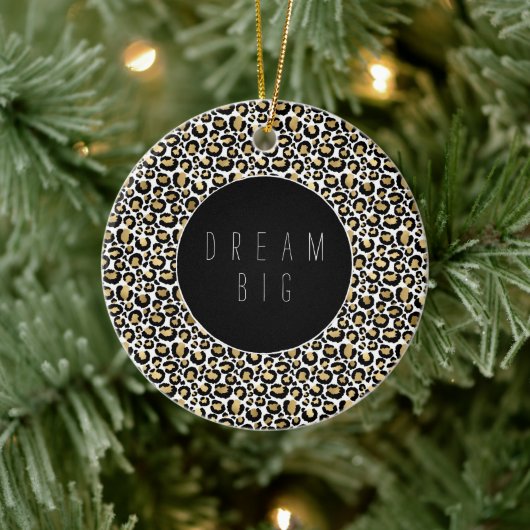 Gold Black Glam Leopard Print Keramisch Ornament (Boom)