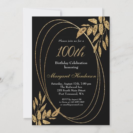 Gold Black Glitter 100th Birthday Celebration Kaart (Voorkant)