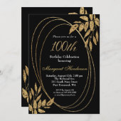 Gold Black Glitter 100th Birthday Celebration Kaart (Voorkant / Achterkant)