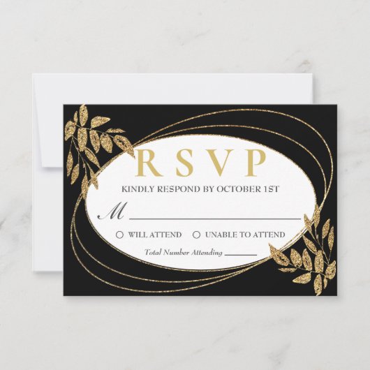 Gold Black Glitter Birthday Celebration RSVP Kaartje (Voorkant)