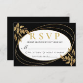 Gold Black Glitter Birthday Celebration RSVP Kaartje (Voorkant / Achterkant)