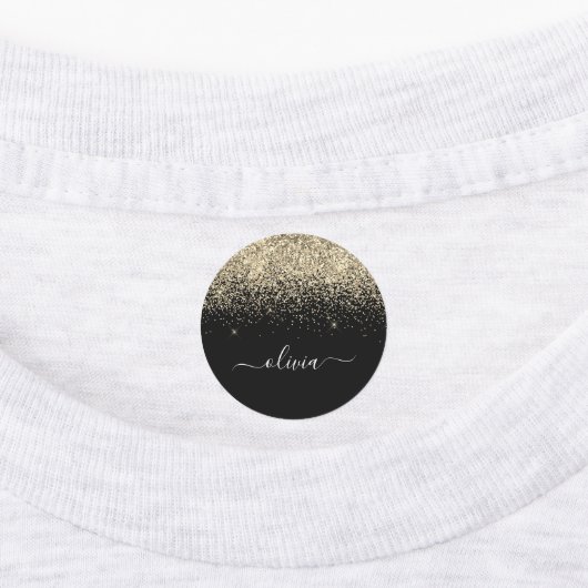 Gold Black Glitter Chic Monogram Naam Labels (Aangebracht)
