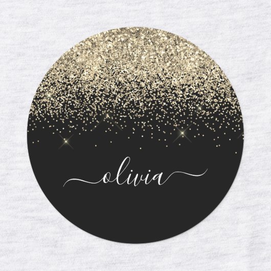 Gold Black Glitter Chic Monogram Naam Labels (Design 2)
