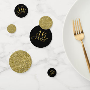 Gold & Black Glitter Chic Trendy Sweet 16 Party Confetti