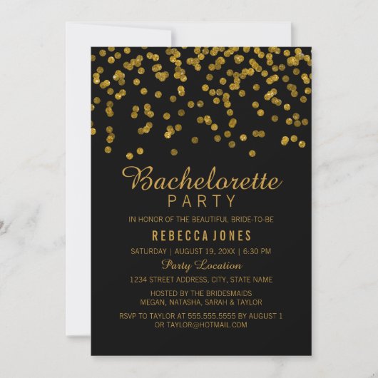 Gold Black Glitter confetti Bachelorette Party Kaart (Voorkant)