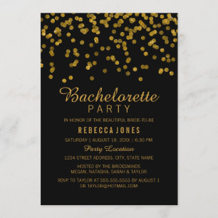Gold Black Glitter confetti Bachelorette Party Kaart