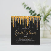 Gold Black Glitter Drip Script-Vrijgezellenfeest Kaart (Staand voorkant)