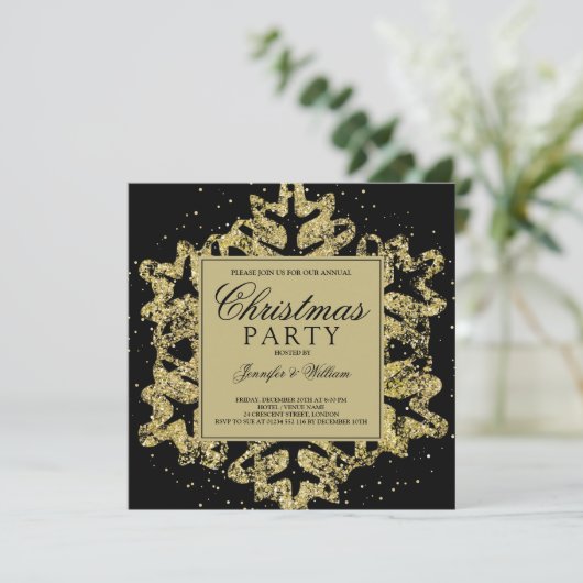 Gold & Black Glitter Elegant Xmas Holidparty in Kaart (Staand voorkant)