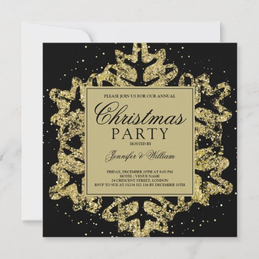Gold & Black Glitter Elegant Xmas Holidparty in Kaart (Voorkant)