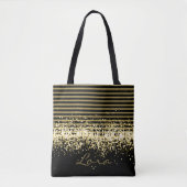 GOLD BLACK GLITTER, GEPERSONALISEERD GROOT TOTE BAG (Voorkant)