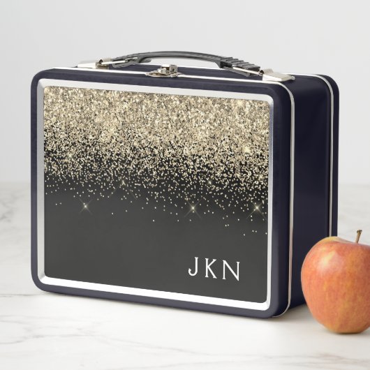 Gold Black Glitter Girly Monogram Initialen (In situ)