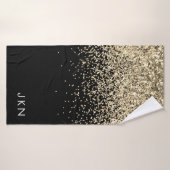 Gold Black Glitter Girly Monogram Initialen Badhanddoek (Badhanddoek)