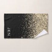 Gold Black Glitter Girly Monogram Initialen Handdoek (Handdoek)
