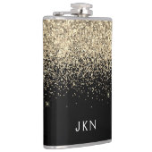 Gold Black Glitter Girly Monogram Initialen Heupfles (Rechts)