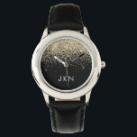 Gold Black Glitter Girly Monogram Initialen Horloge<br><div class="desc">Zwart en Goud Sparkle Glitter Monogram Naam Horloge. Dit maakt het perfecte zoete 16-jarige verjaardagscadeau, bruiloft, vrijgezellenfeest, jubileum, baby shower of vrijgezellenfeest voor iemand die van glamoureuze luxe en chique stijlen houdt.</div>