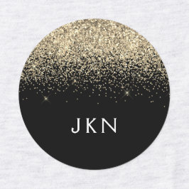 Gold Black Glitter Girly Monogram Initialen Labels