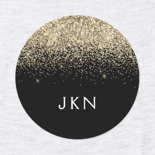 Gold Black Glitter Girly Monogram Initialen Labels