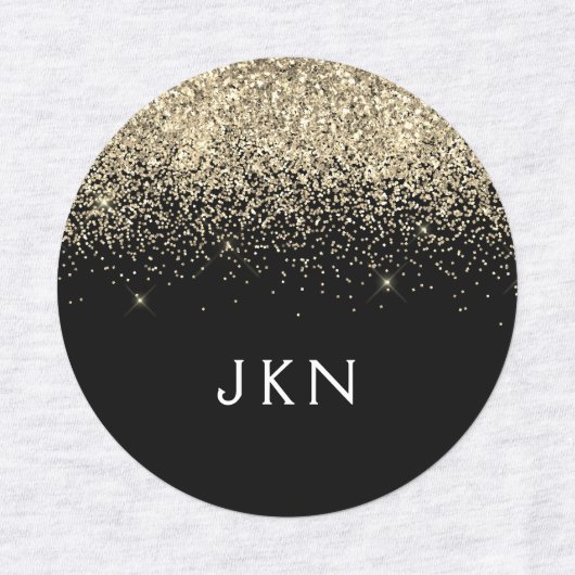 Gold Black Glitter Girly Monogram Initialen Labels (Design 1)
