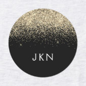 Gold Black Glitter Girly Monogram Initialen Labels (Design 2)