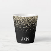 Gold Black Glitter Girly Monogram Initialen Latte Mok (Voorkant)