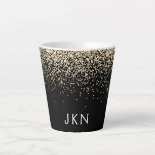 Gold Black Glitter Girly Monogram Initialen Latte Mok