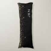 Gold Black Glitter Girly Monogram Initialen Lichaamskussen (Voorkant Verticaal)