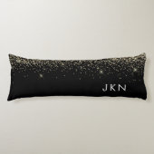Gold Black Glitter Girly Monogram Initialen Lichaamskussen (Voorkant)