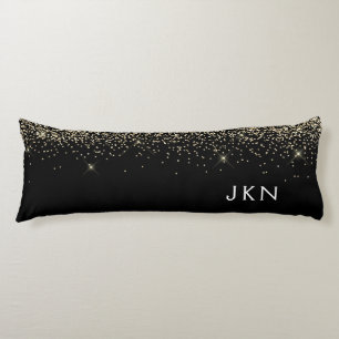 Gold Black Glitter Girly Monogram Initialen Lichaamskussen