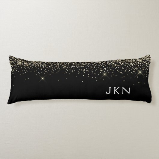 Gold Black Glitter Girly Monogram Initialen Lichaamskussen (Voorkant)