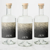 Gold Black Glitter Girly Monogram Initialen Likeurfles Etiket (Flessen)
