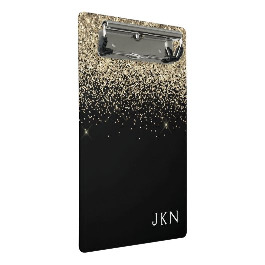 Gold Black Glitter Girly Monogram Initialen Mini Klembord (Schuin)
