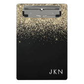 Gold Black Glitter Girly Monogram Initialen Mini Klembord (Voorkant)