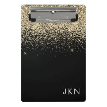 Gold Black Glitter Girly Monogram Initialen