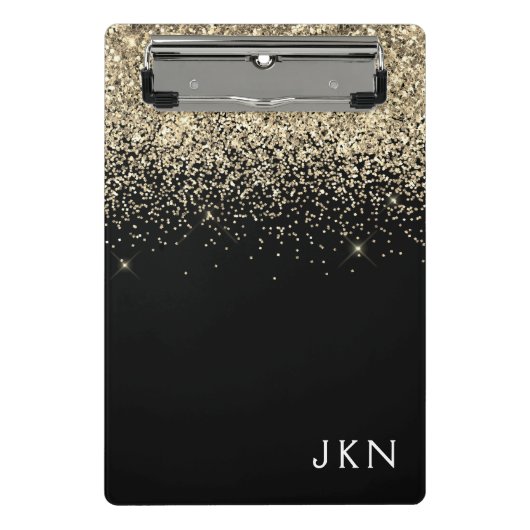 Gold Black Glitter Girly Monogram Initialen Mini Klembord (Voorkant)
