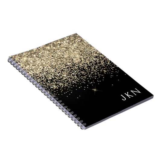 Gold Black Glitter Girly Monogram Initialen Notitieboek (Rechterzijde)