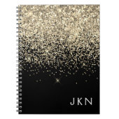 Gold Black Glitter Girly Monogram Initialen Notitieboek (Voorkant)