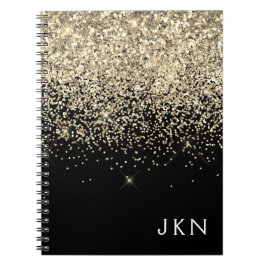 Gold Black Glitter Girly Monogram Initialen Notitieboek