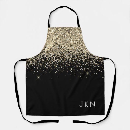 Gold Black Glitter Girly Monogram Initialen Schort (Voorkant)