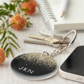 Gold Black Glitter Girly Monogram Initialen Sleutelhanger (Voorkant Rechts)