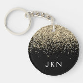 Gold Black Glitter Girly Monogram Initialen Sleutelhanger (Voorkant)