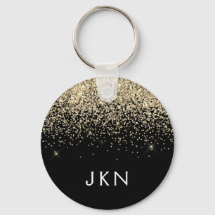 Gold Black Glitter Girly Monogram Initialen Sleutelhanger