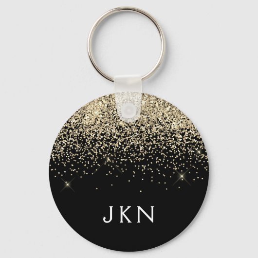 Gold Black Glitter Girly Monogram Initialen Sleutelhanger (Voorkant)