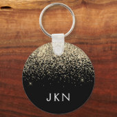Gold Black Glitter Girly Monogram Initialen Sleutelhanger (Voorkant)