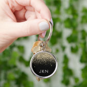 Gold Black Glitter Girly Monogram Initialen Sleutelhanger (Hand)