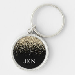 Gold Black Glitter Girly Monogram Initialen Sleutelhanger