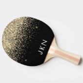Gold Black Glitter Girly Monogram Initialen Tafeltennisbatje (Zijkant)