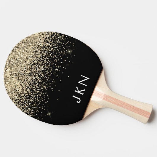 Gold Black Glitter Girly Monogram Initialen Tafeltennisbatje (Zijkant)