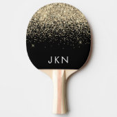 Gold Black Glitter Girly Monogram Initialen Tafeltennisbatje (Voorkant)