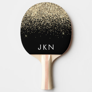 Gold Black Glitter Girly Monogram Initialen Tafeltennisbatje