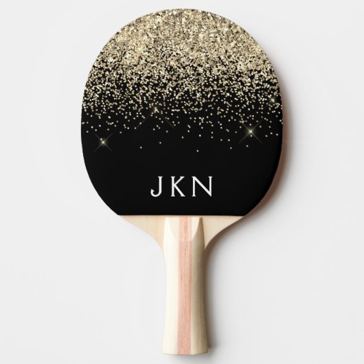 Gold Black Glitter Girly Monogram Initialen Tafeltennisbatje (Voorkant)